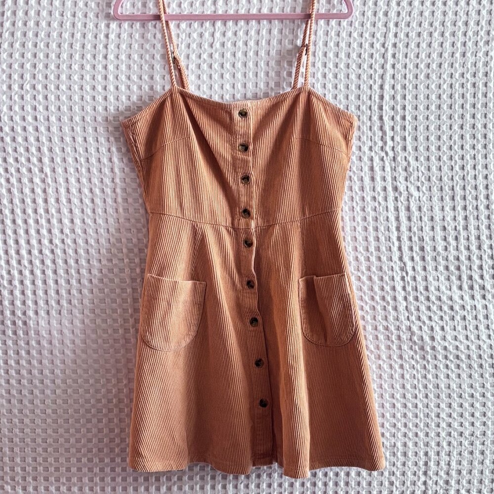 ASOS peach corduroy spaghetti strap pinafore dress size US8